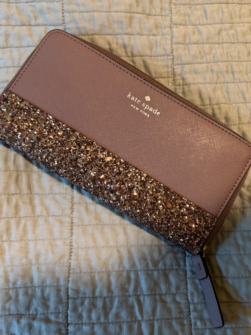kate spade Rose Taupe Glitter Zip-Around Wallet